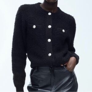 Black Button-Up  Boulcé Cardigan Womens XSmall Gold Button